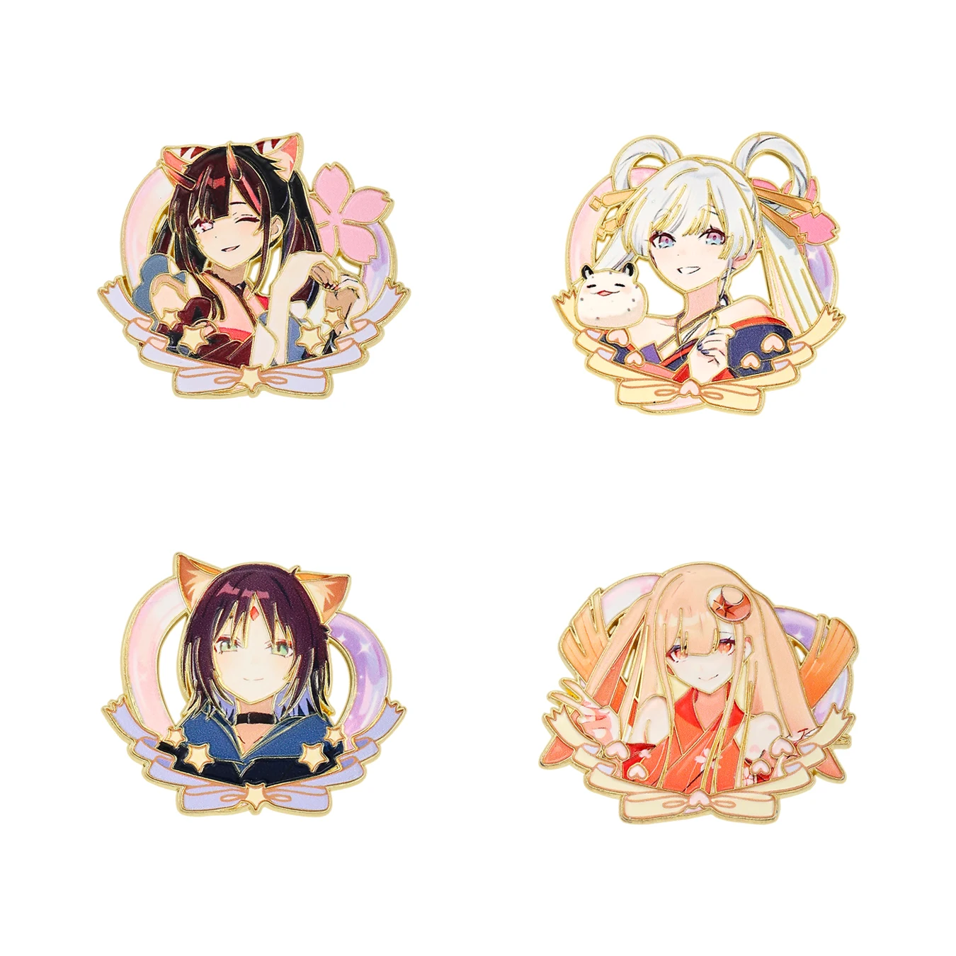 4-Pcs Kawaii Japanese Anime Girl Character Enamel Pins Set Metal Lapel Brooches Collectible Hobby Gift for Fans