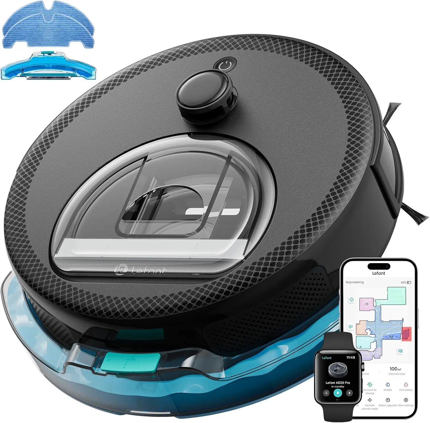 ^For Robot Vacuum and Mop, 450ml Visible Dustbin, Upgraded 190° PSD Obstacle Avoidance, Customized Cleaning, Multi-Floor Mapping
