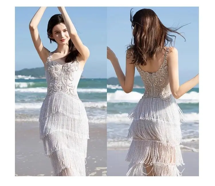 Ele prata vestido de noite feminino cinta borla luxo high-end noiva casamento dr ele sensação bola senhora anfitrião