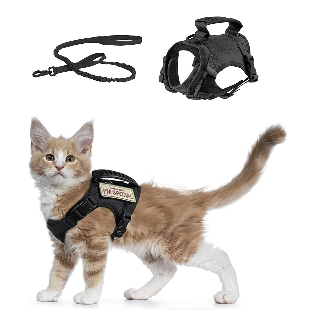 Katzengeschirr, taktische Weste, weiches, atmungsaktives Kätzchen- und Welpengeschirr, kleines Katzenzubehör, geeignet für das Welpen-Walking-Training