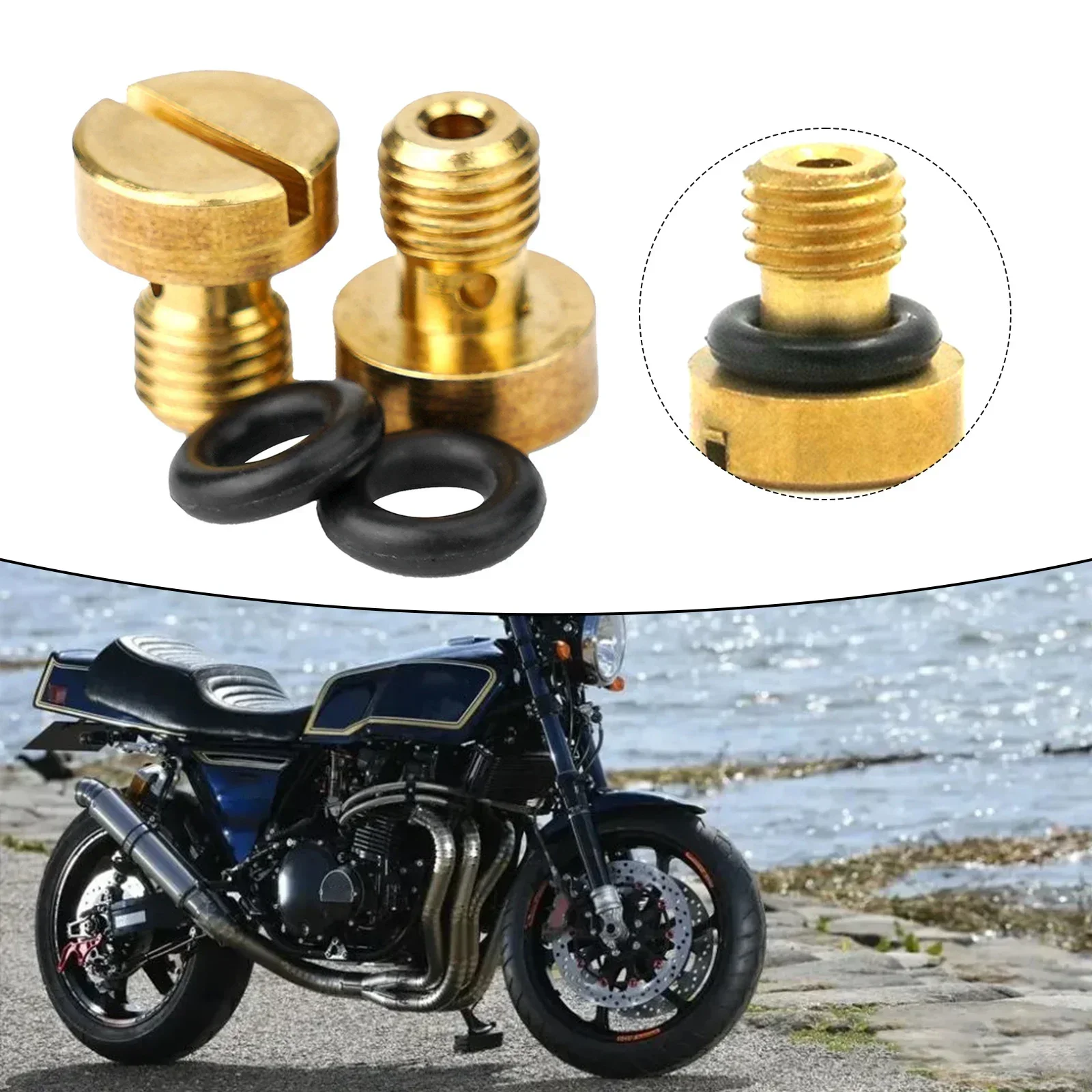 

for Honda CB350/CB400F and For Kawasaki KZ650/KZ1000 Carburetor Drain Screw with O Rings Replacement 2 Piece Set Golden color