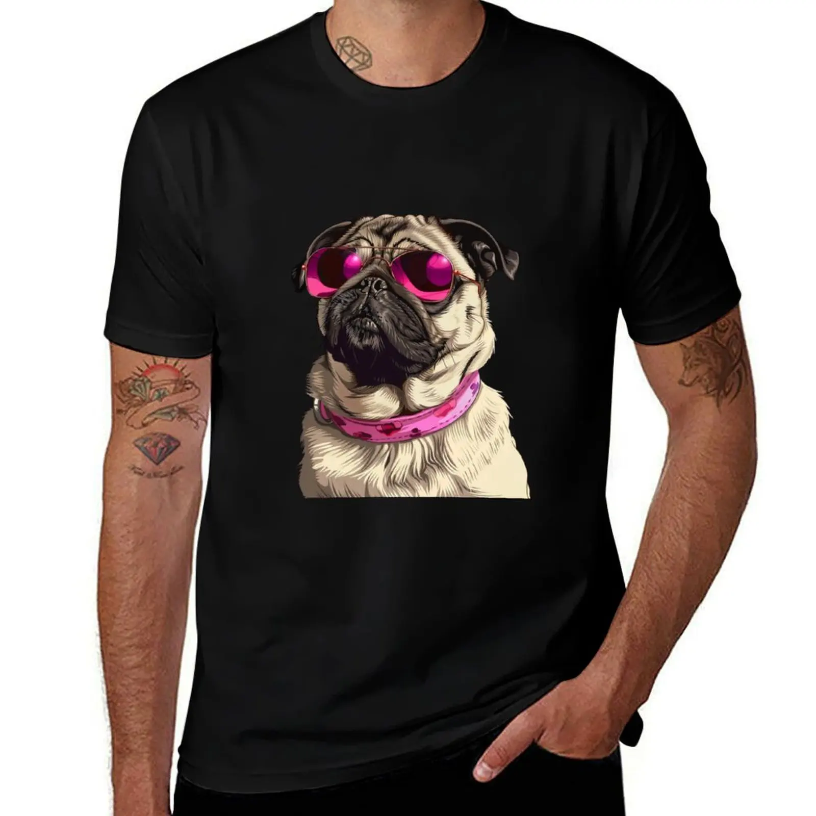Cutte Pug In Pink Glasses T-Shirt funny t shirts man man tshirt anime t shirts oversize T-shirt