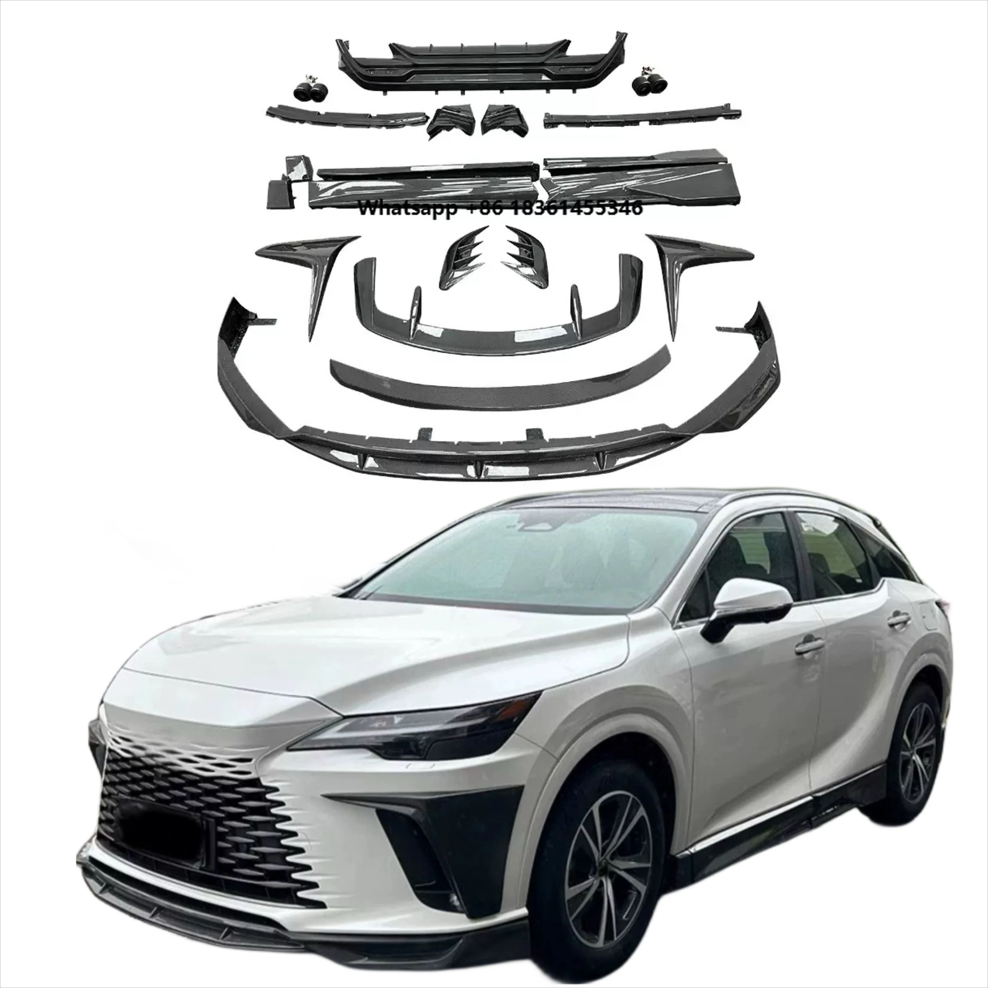 for  Rx300 2023+ Front Lip Side Skirt Rear Diffuser Tailpipe Rear Spoiler Td Style Carbon Fiber Body Kit