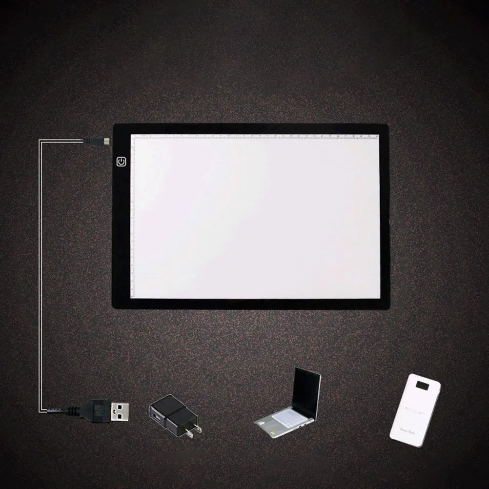 A4 Size LED Light Box Tracing Board Portable Ultra Thin Touch Dimmable Copy Board Magnetic Design Built-in Ruler for Sketching