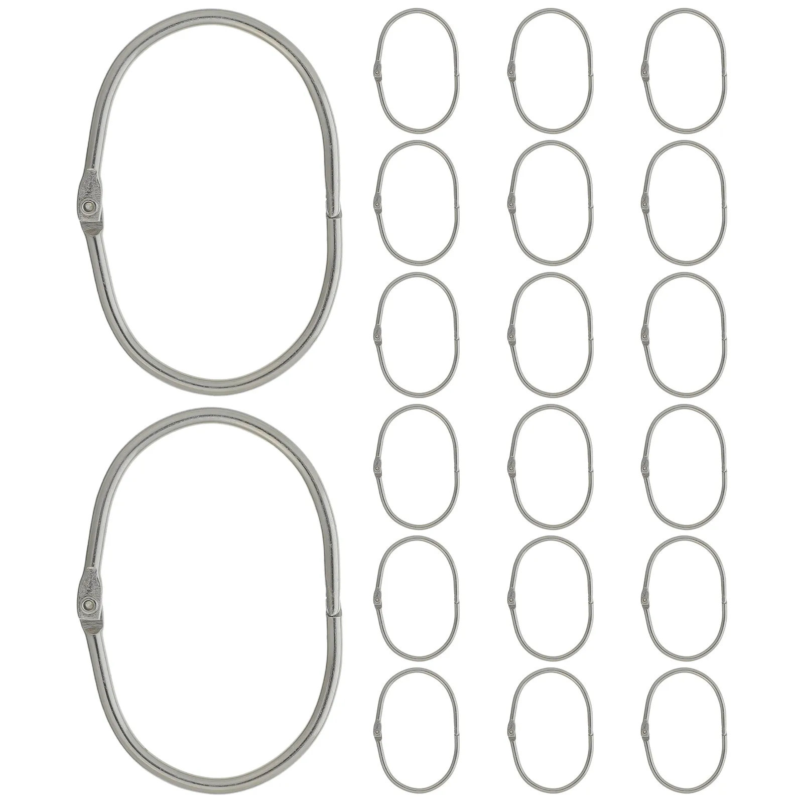 24Pcs Oval Shower Curtain Rings Metal Snap Drapery Hooks Smooth Glide Quick Install for Bathroom Curtain Rods Silver