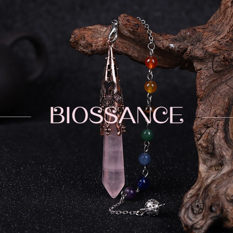 Biossance natural Amethyst Rose quartz pendant colorful pendulum necklace for women yoga jewelry gift (chain shot separately)