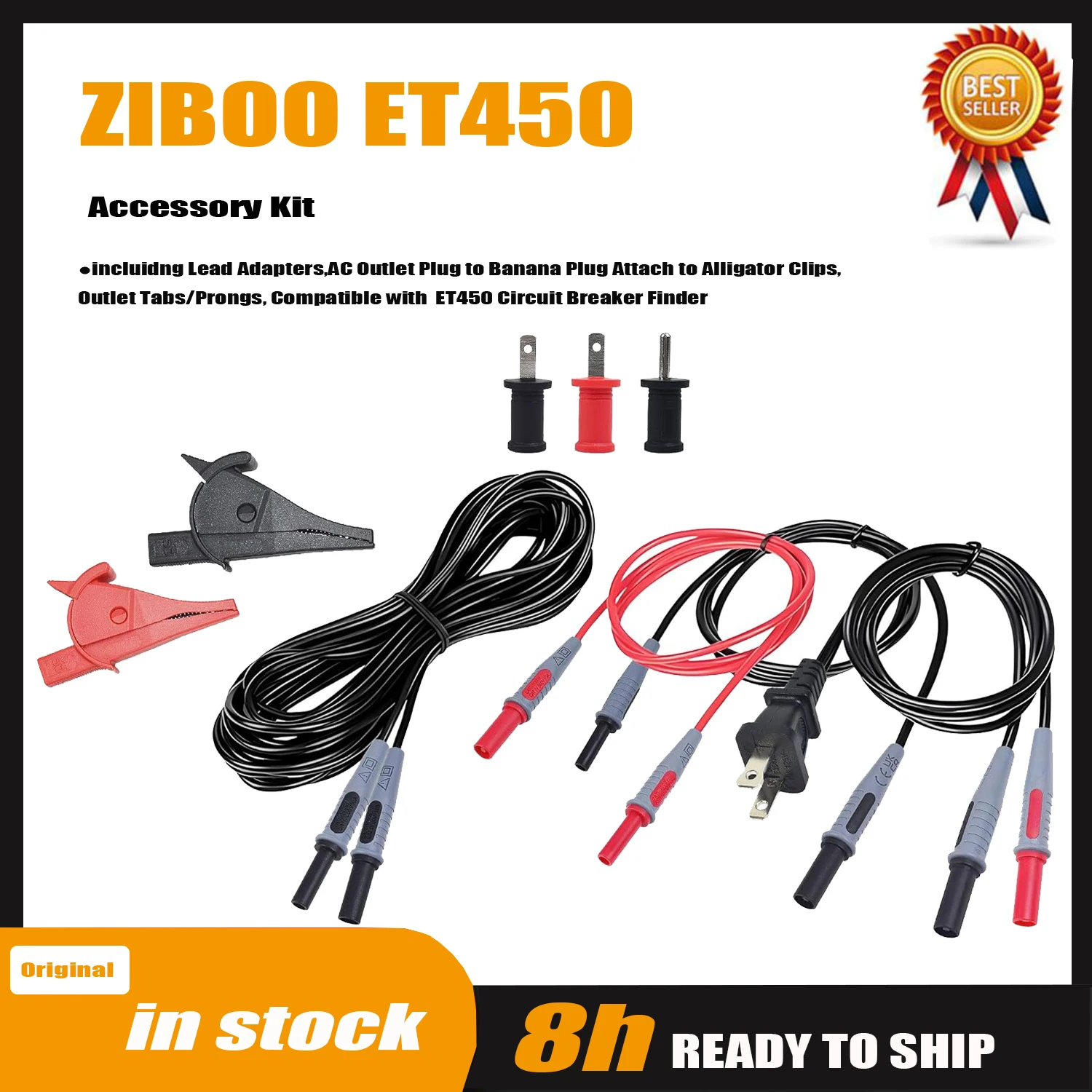 ZIBOO ET450 Accessory Kit,incluidng Lead Adapters,AC Outlet Plug to Banana Plug Attach to Alligator Clips, Outlet Tabs/Prongs.