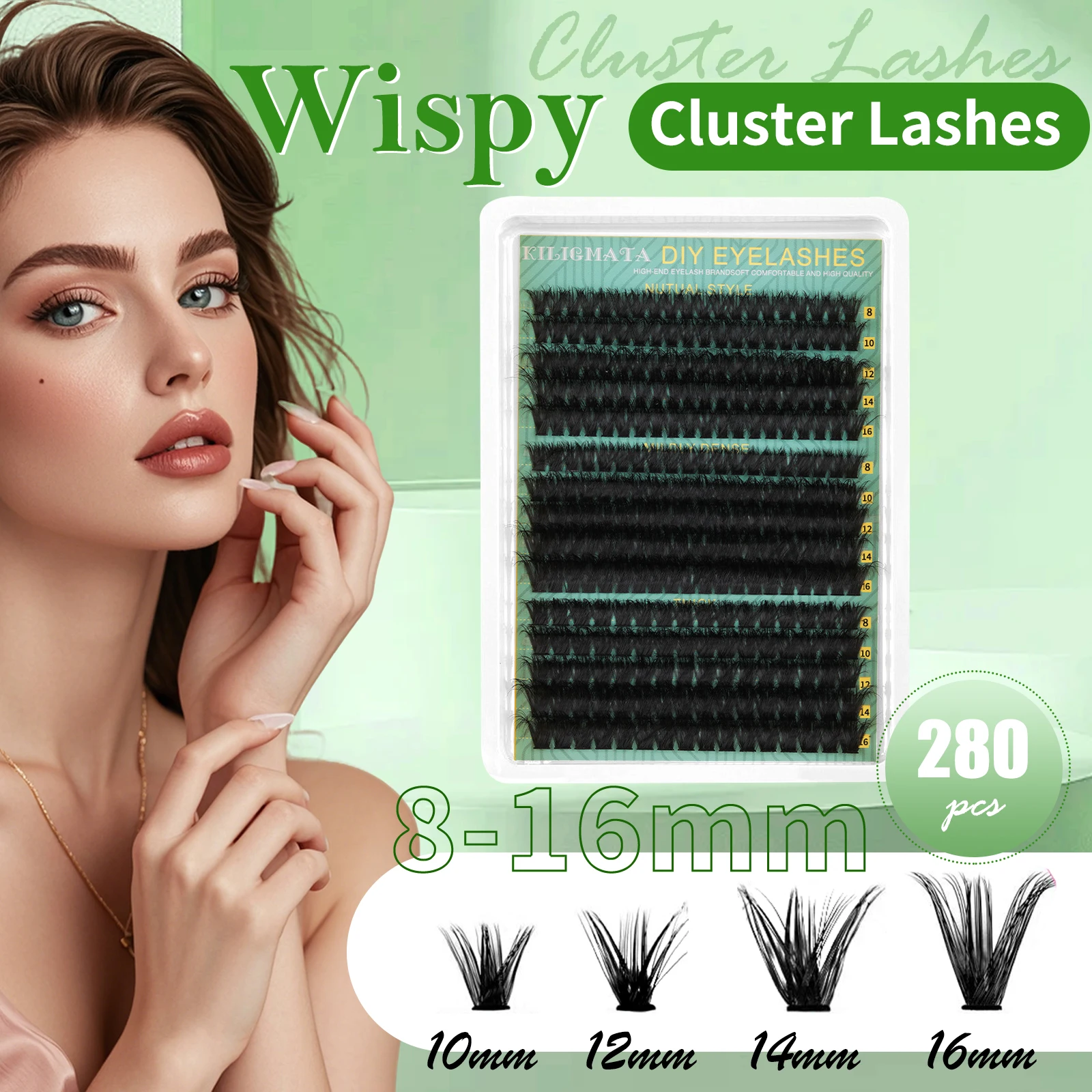280Pcs Wispy Lash Clusters 8-16mm D Curl Individual False Eyelashes DIY Eyelash Extensions Thin Band Natural Volume Cluster Lash
