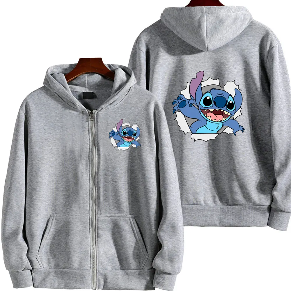 Stitch Men Zip Up Hoodie Jacket 2024 New Spring Autumn Casual Women Sweatshirt Cartoon Anime Couple Oversized Clothes Coats