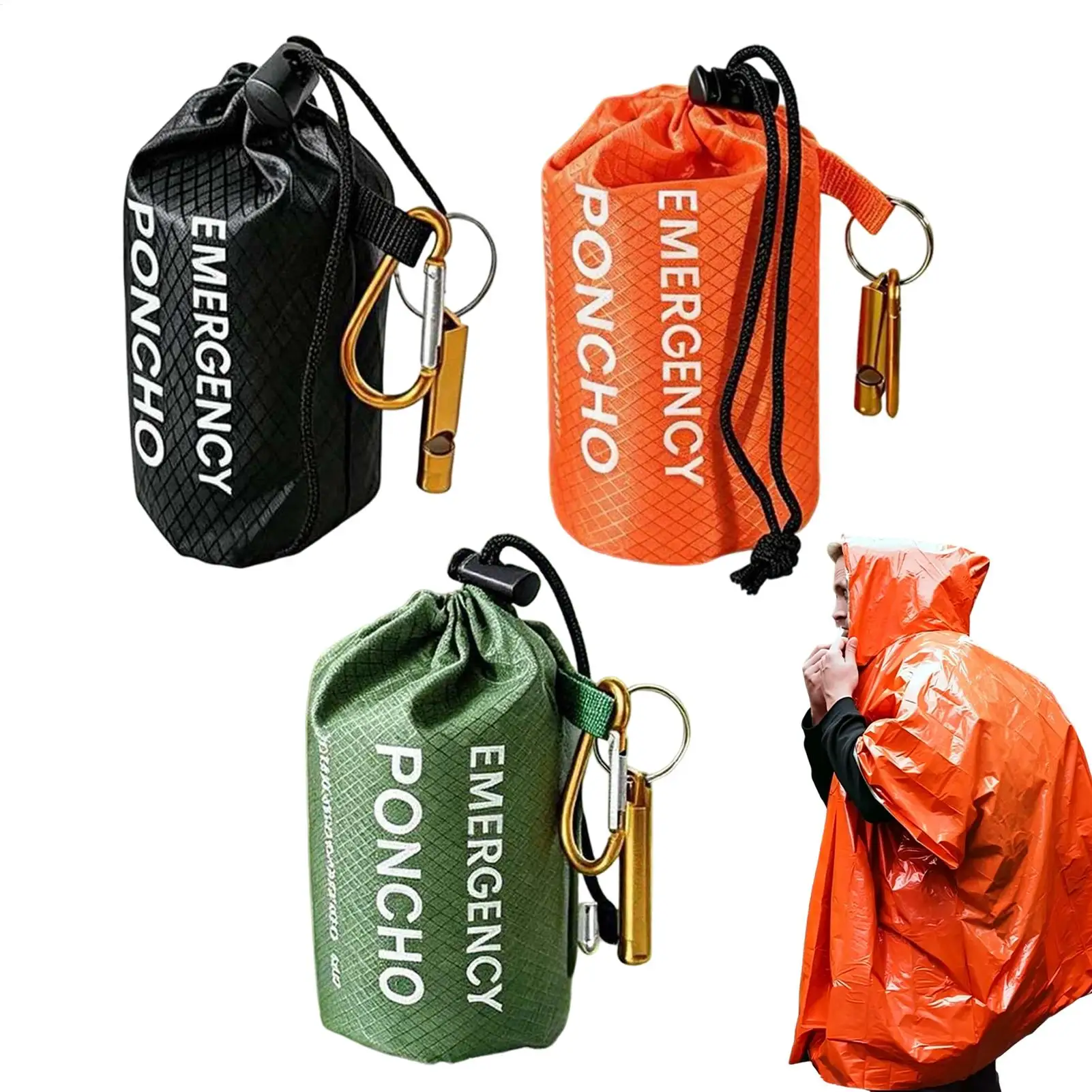 3pcs Survival Emergency Rain Poncho Thermal Blanket Heat Reflective Waterproof Raincoat for Outdoor Camping Hiking Rain Coat Men