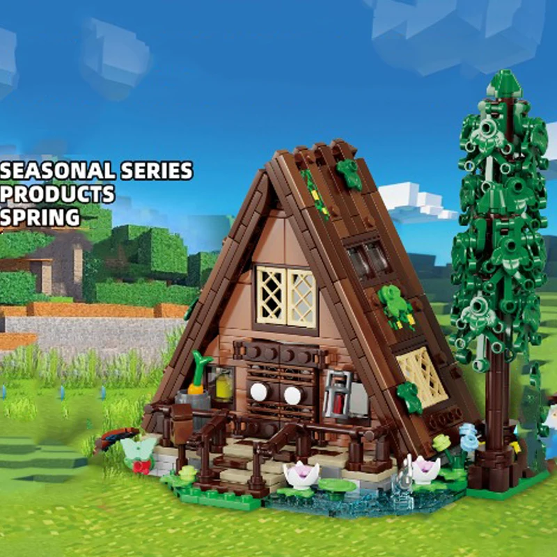 森の小屋 コテージ ツリーハウス 積み木 マイワールド ヴィレッジ 建築レンガ 自然愛好家のためのおもちゃ 大人 子供