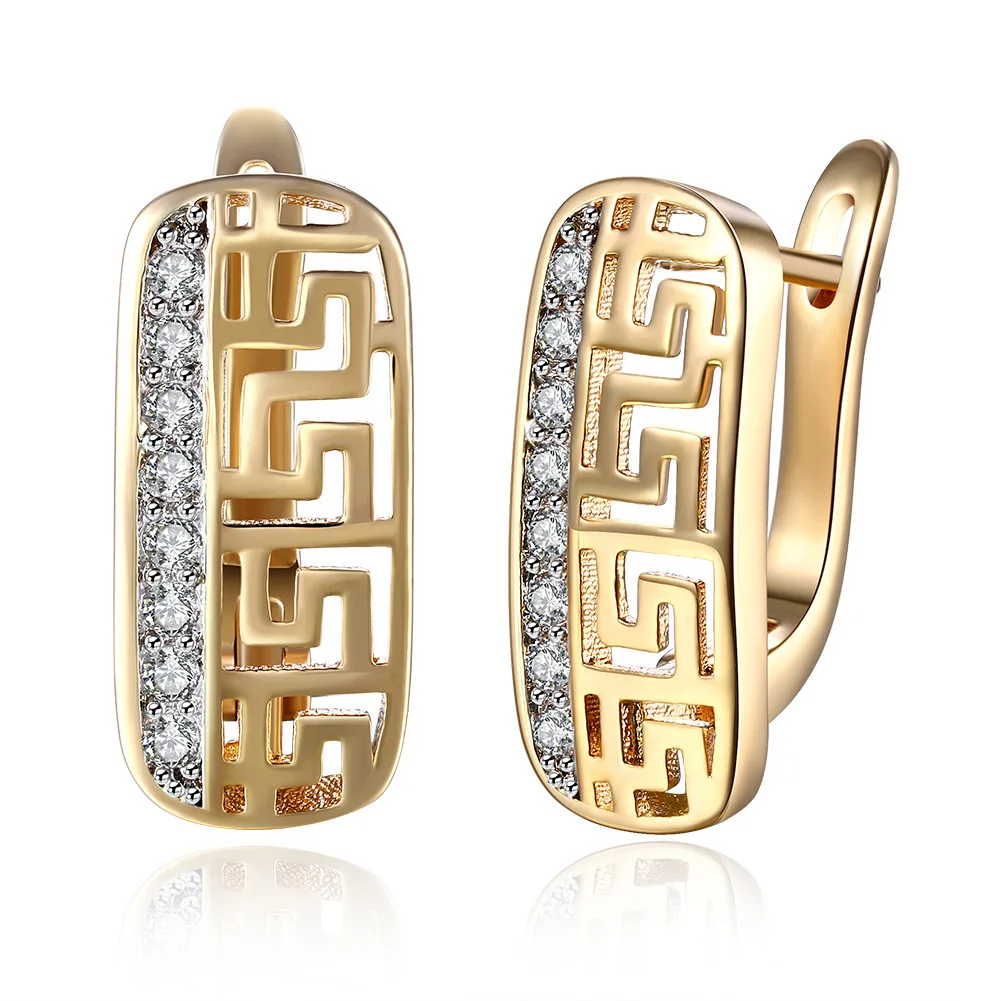 9999 Gold Chinese-style Zircon Earrings - Extremely Popular in Europe and America. Geometric-shaped  Creative Earrings