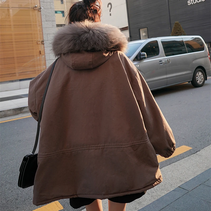 Parka de invierno de alta calidad para mujer, chaqueta de plumón holgada y gruesa, ropa cálida con capucha, abrigo de algodón con cuello de piel