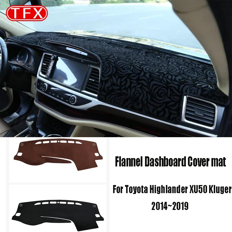 

Фланелевой автомобильный коврик для Toyota Highlander XU50 Kluger 2014 ~ 2019, противоскользящий коврик для приборной панели, солнцезащитный козырек, аксессуары для ковров