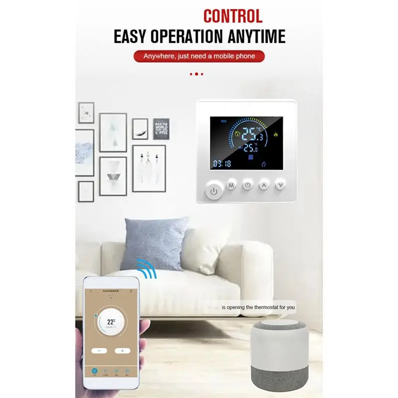 AA94-TUYA Thermostat Temperature Controller Water Electric Floor Heating TRV 16A Digital LCD Display Wall Mounted Easy Install