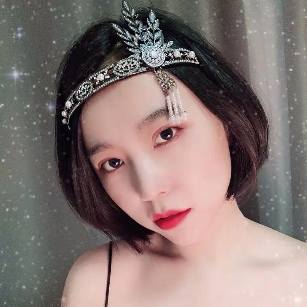다이아몬드 크리스탈 머리띠 긴 체인 가장 무도회 파티 액세서리 그레이트 개츠비 머리띠 리프 머리띠 한국 스타일 머리띠