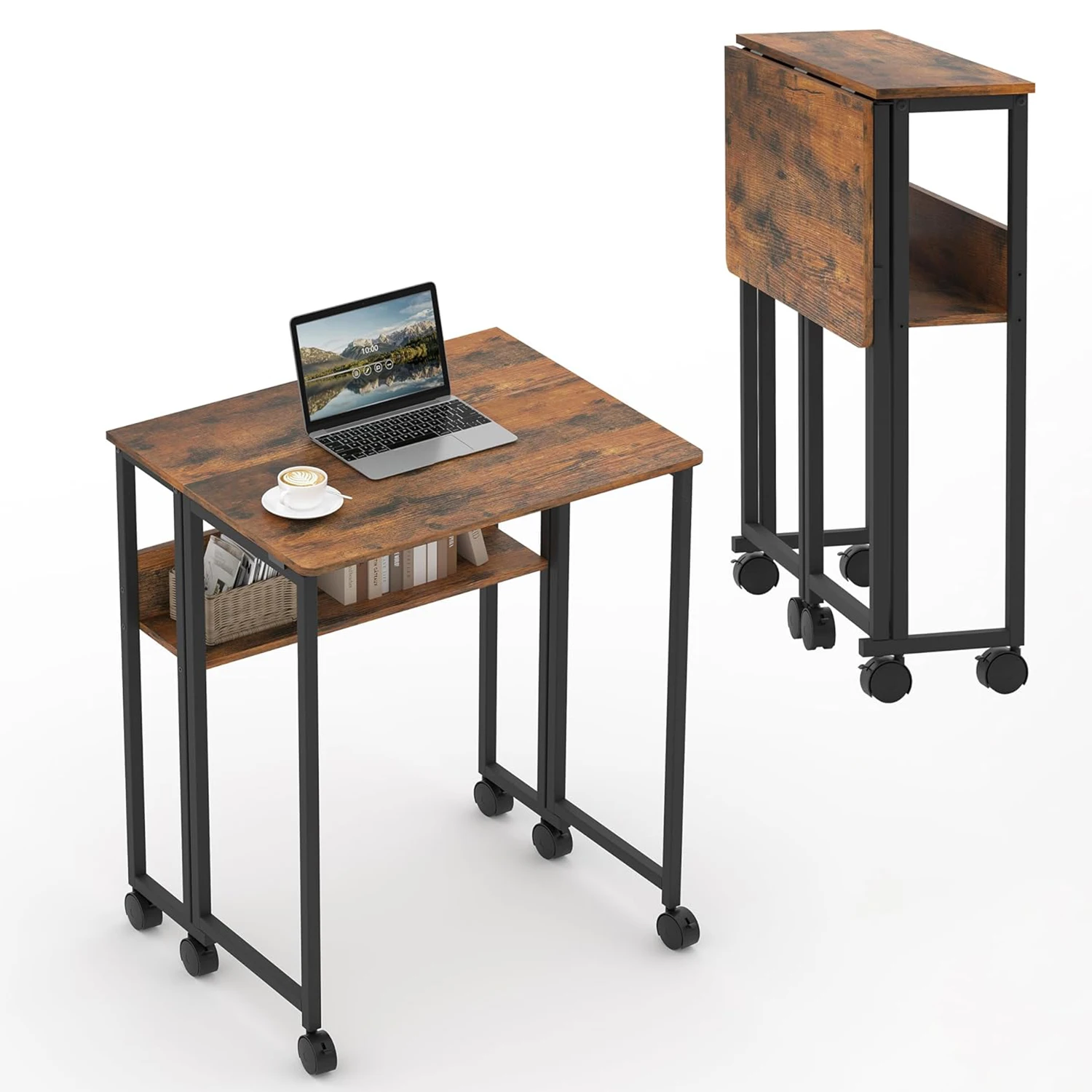 Foldable Computer Desk, Space Saving Folding Writing Table with One-Piece Desktop & Rounded Edges, Portable Small Workstation for Bedroom, Balcony, Dorm, Camping, Easy Assembly