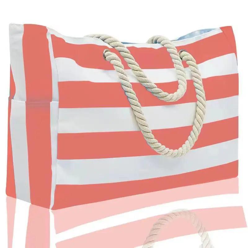 Beach Bag Striped Bohemian Large Storage Bag Canvas Traveling Bag Large Capacity Shopping Bag Environmental Protection Handbag