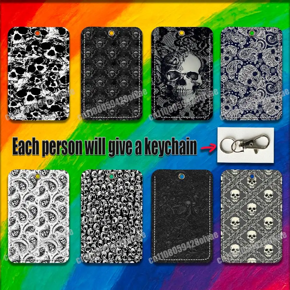 

Lace Skull Flower Pattern For ID Clips Credit Bank Bag Bus Meal Card Holder Cover Pocket Ornament Keychain