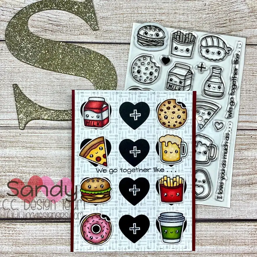 Cartoon Food & Animal Themed Stamp & Die Set, Burger/Koala/Skunk Elements Tools for DIY Scrapbooking
