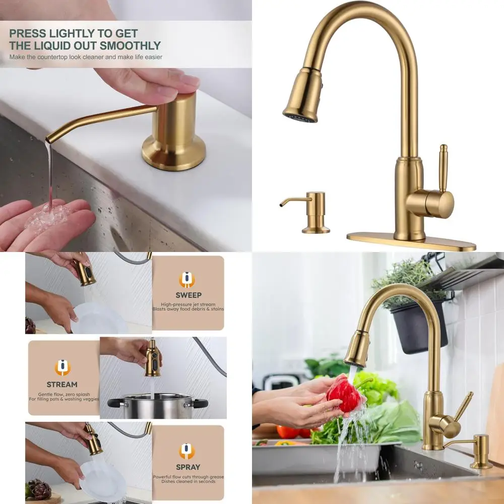 

Винтажный выдвижной кухонный смеситель с распылителем и дозатором мыла, смеситель для раковины из нержавеющей стали с высокой дугой для установки на 2 или 4 отверстия