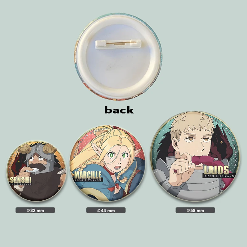 32/44/58mm Anime Dungeon Meshi Delicious in Dungeon Button Pin Laios Senshi Marcille Tims Broszka Odznaka Plecaki Biżuteria Prezenty