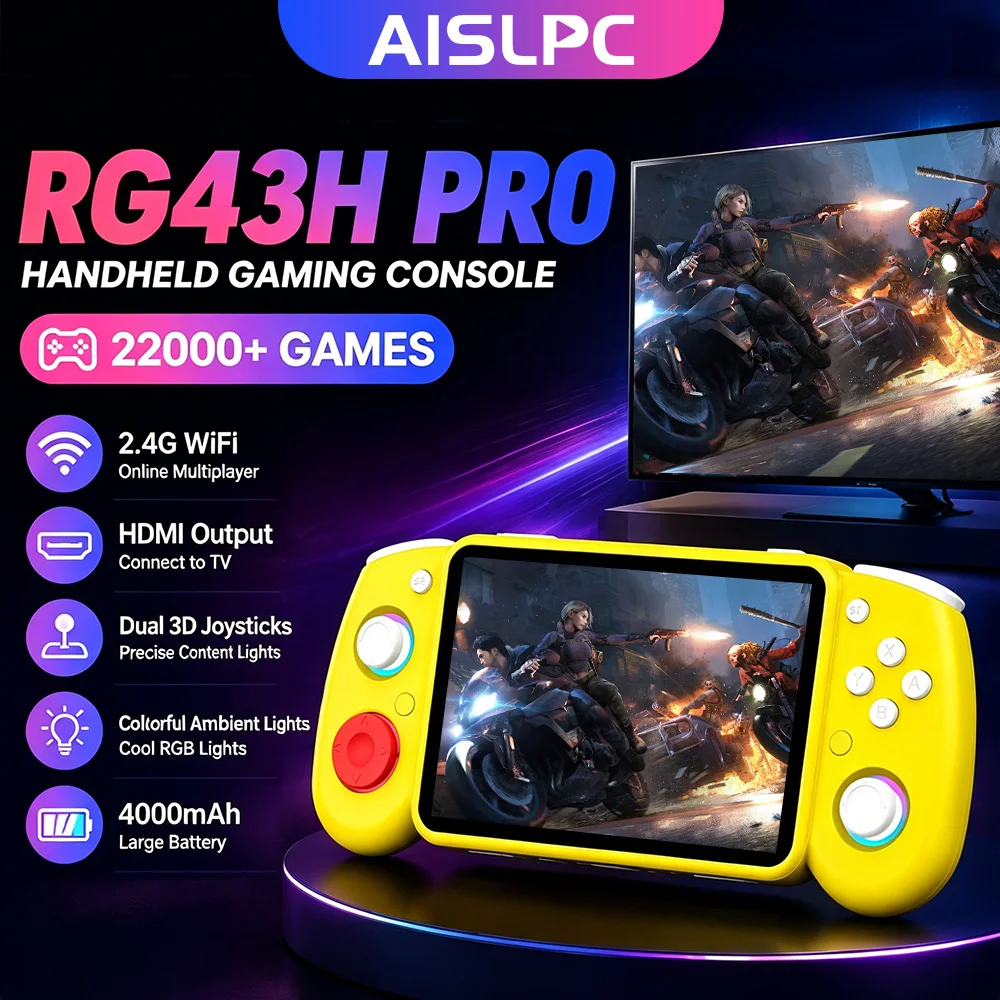 AISLPC RG43H PRO Handheld Game Console 1024*768 Resolution 2.4G WIFI Dual System Long Battery Life Portable Game Console RAM 2G