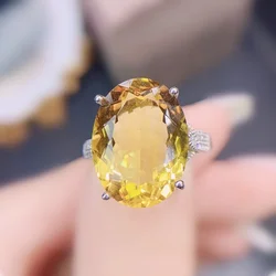 Natural Real Yellow Citrine Oval Big Ring 925 Sterling Silver 13*18mm 12ct Gemstone Fine Jewelry for Men Women