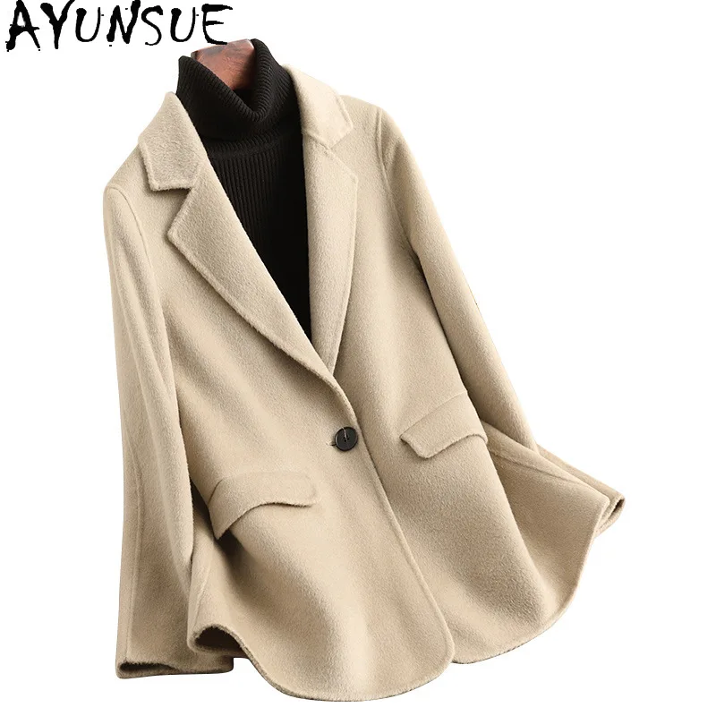 

AYUNSUE 100% натуральная шерсть, женское двустороннее шерстяное пальто, осень-зима 2022, женская одежда, элегантный костюм, пальто Пальто Женское
