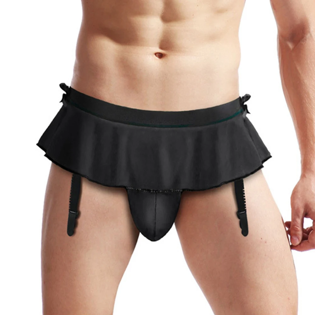 Men Suspender Belt Underwear Invisible Cock Pouch Enhancing Sissy Panties Open Butt G-String Skirt Briefs Erotic Gay Underpants