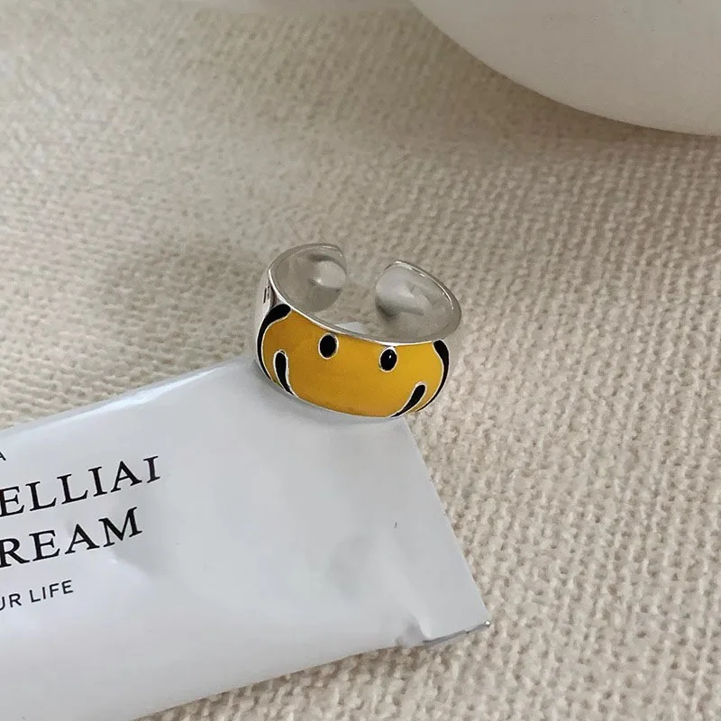 2024 New Arrival Trendy Yellow Smile Face 925 Sterling Silver Female Party Ring Best Gifts For Girlfriend Never Fade Cheap