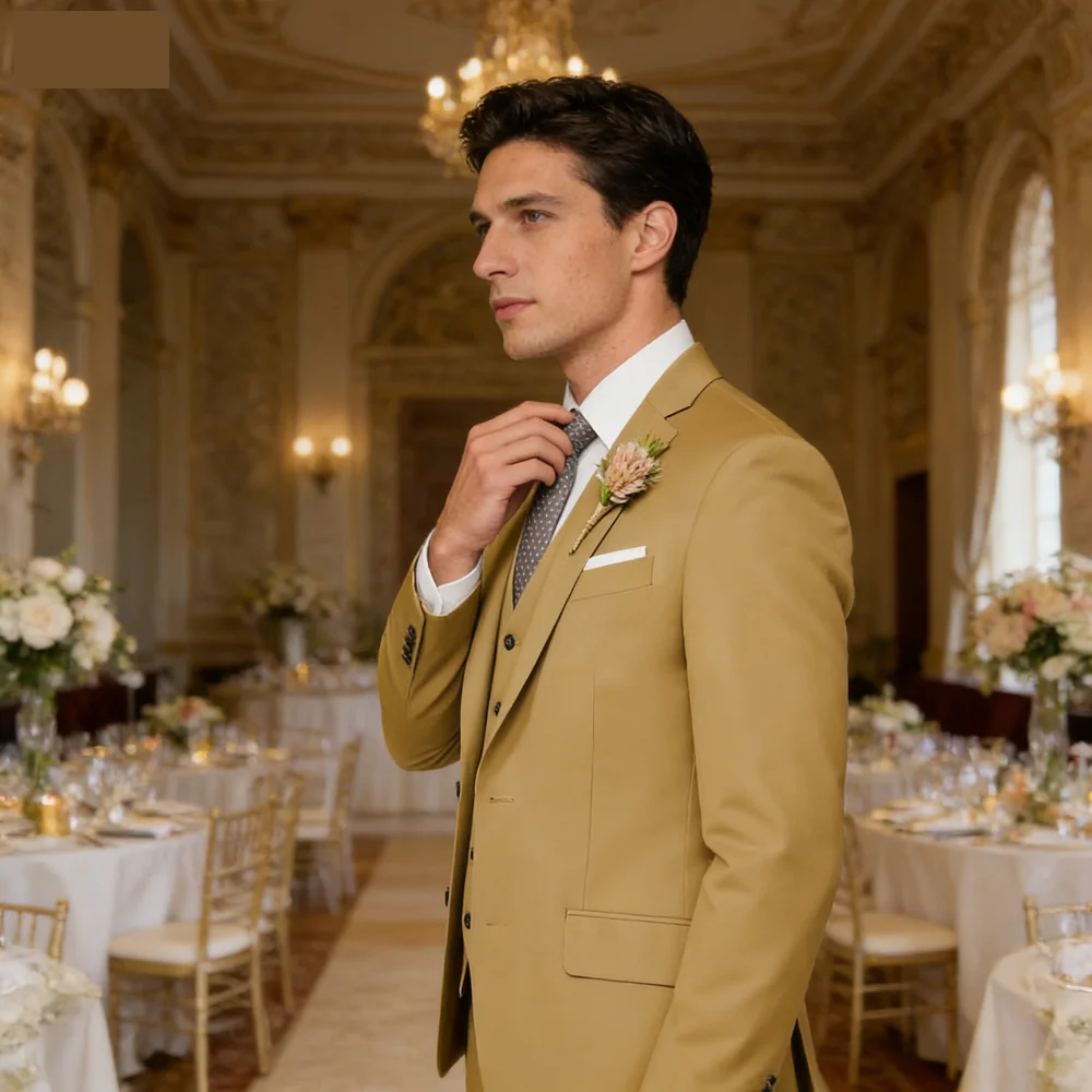 

Men's Formal Wedding Ternos High-End Slim Fit 3-Piece Business Casual Suit for Dance Party Smok