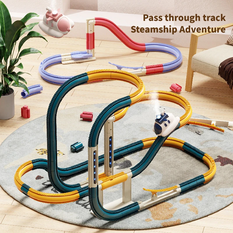 Steam Spacecraft Track Rail Car Train Track Electric Car Track Assembly Track Spacecraft Set Rail Car Model Puzzle Toy for Kids