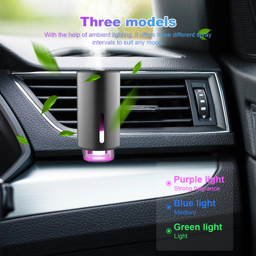 Car Air Vent Outlet Odor Air Freshener 3 Modes Adjustable Perfume Spray Diffuser Rechargeable Plant Essential Oil Aromatherapy