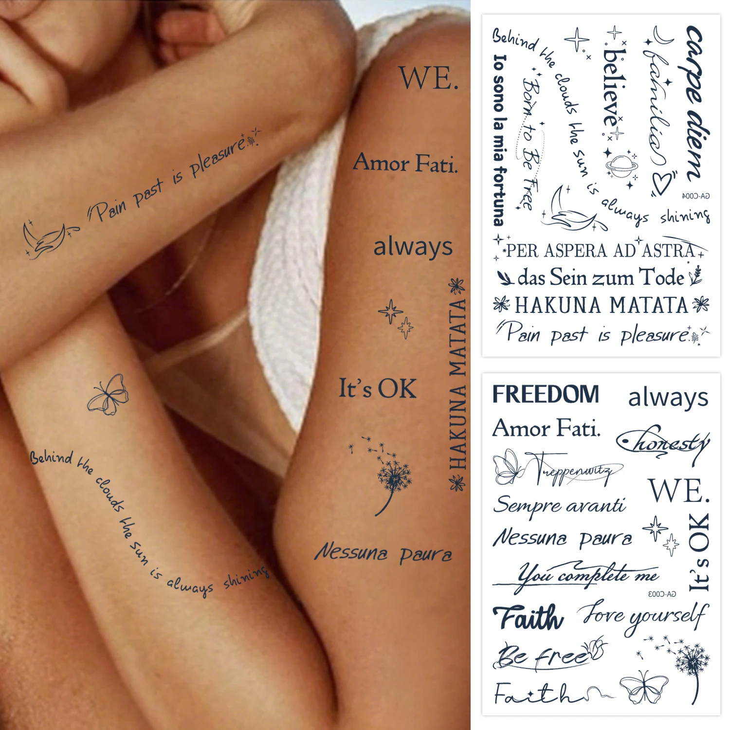Semi-permanent Tattoo, Temporary Tattoo in English Art Letter, Waterproof and Sweat-proof - L-2 Weeks