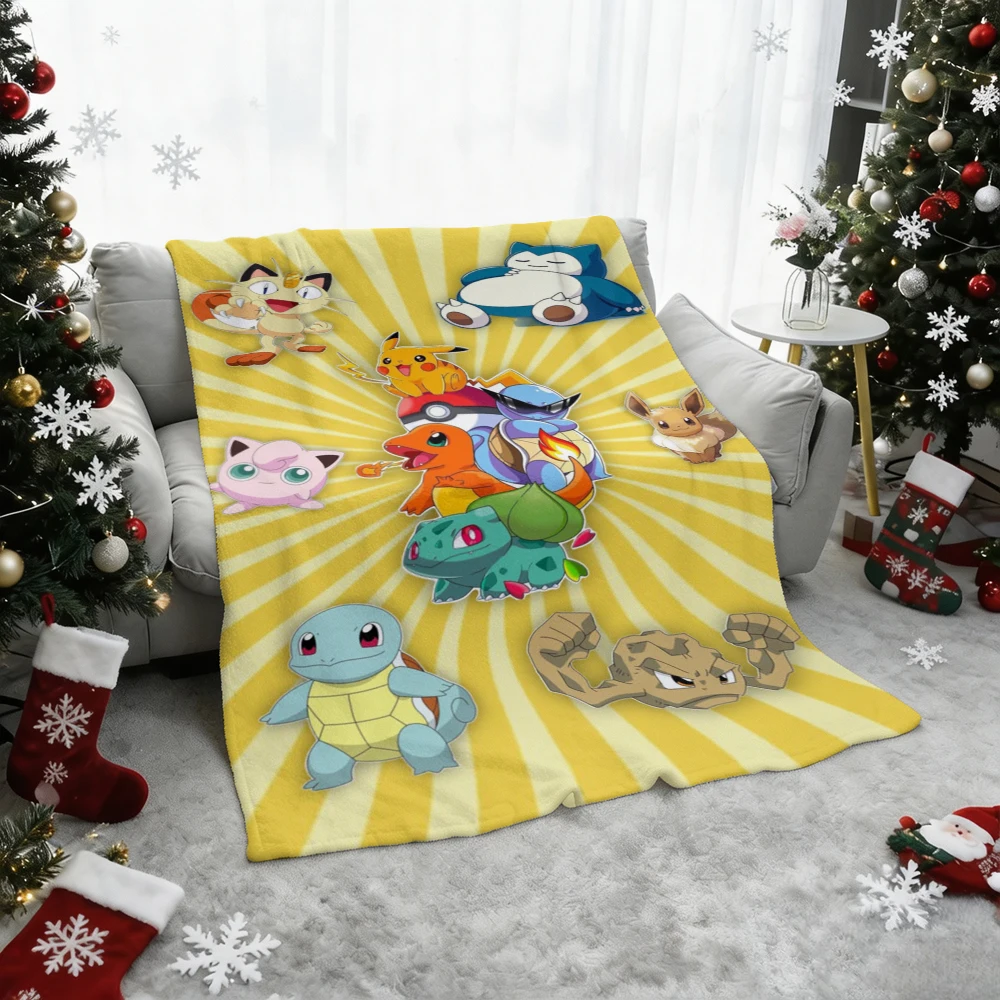 Pokemon Pikachu Gengar Bulbasaur Charmander Squirtle Psyduck Flannel Throw Blanket Soft Warm Blanket for Sofa Bed Home Decor Gif