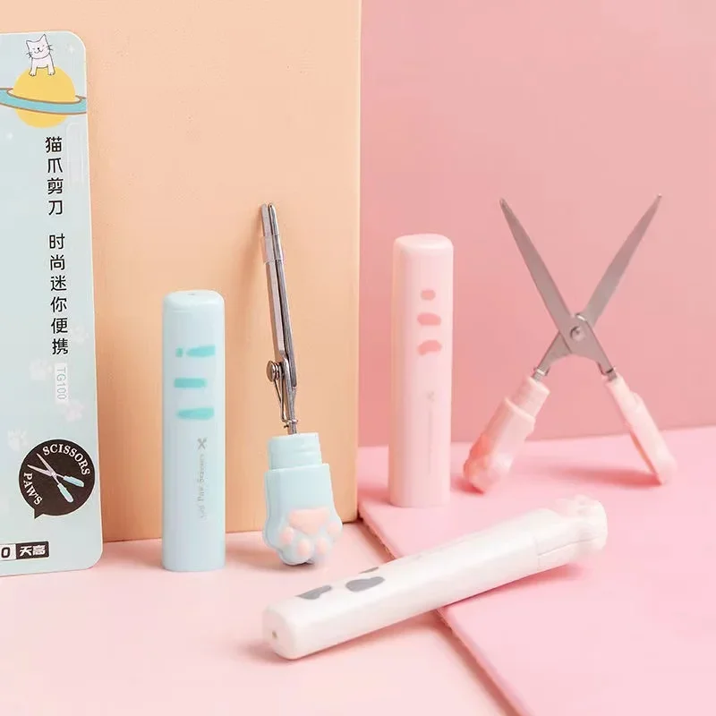 Śliczne wielofunkcyjne nożyczki ręczne ze stali nierdzewnej Mini przenośne Kawaii Cat składane łapy nożyczki artystyczne szkolne artykuły papiernicze nowość