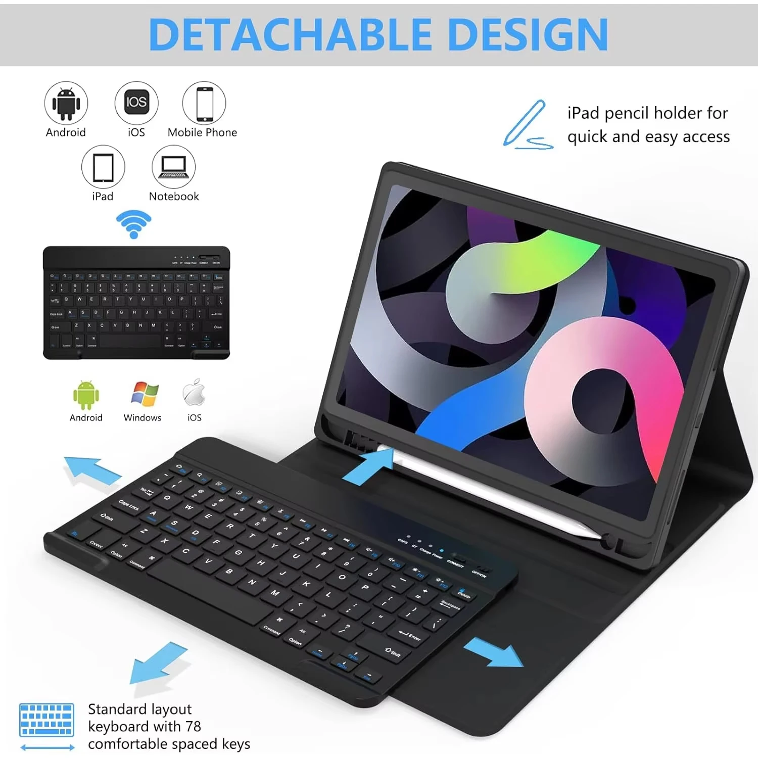 حافظة لوحة مفاتيح لجهاز iPad Air 11 2024 M2/2025 M3، غطاء فوليو مع حامل قلم رصاص لجهاز iPad Air 4 5 10.9 Air 6 11 بوصة A2902 A2903 A2904