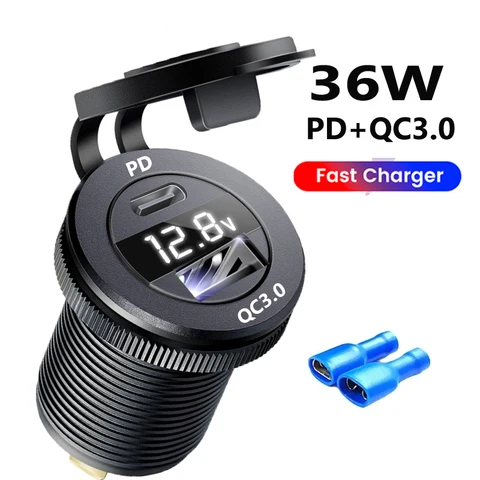 Быстрое автомобильное зарядное устройство QC3.0 и PD USB-порт 12 В — изображение продукта