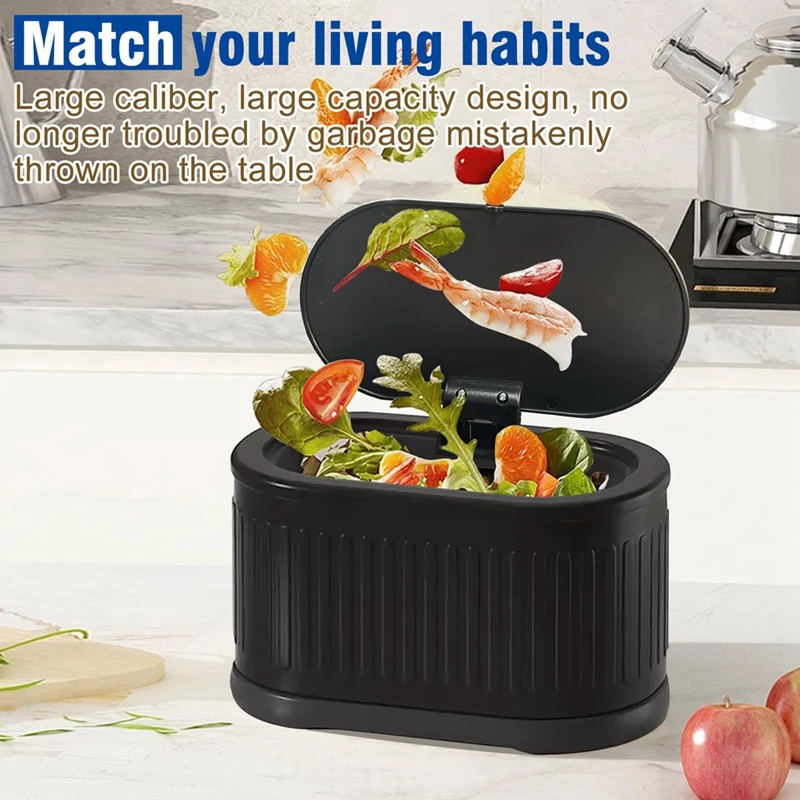 1 PCS 4L Small Kitchen Compost Bin Stainless Steel Mini Garbage Can Countertop Trash Can Black