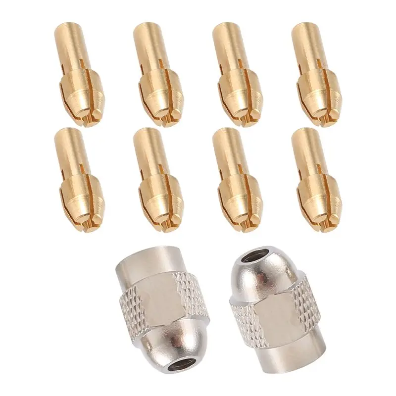 AA94-10Pcs Brass Collet For Dremel, Replacement 4485 Quick Change Rotary Drill Nut Tool Set With Two Metal Change Collet Nut