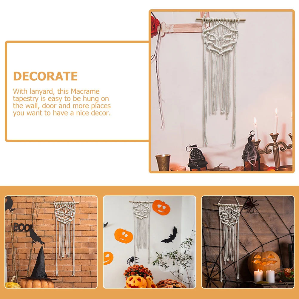 

Macrame Skull Wall Art Bohemian Woven Tapestry Tassel Hanging Decor for Living Room Bathroom Macrame Wall Art Tassel Tapestry