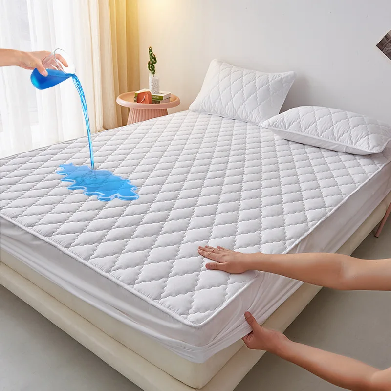 Solid color waterproof fitted sheet three-piece set rhombus lattice machine washable dustproof mattress protective cover