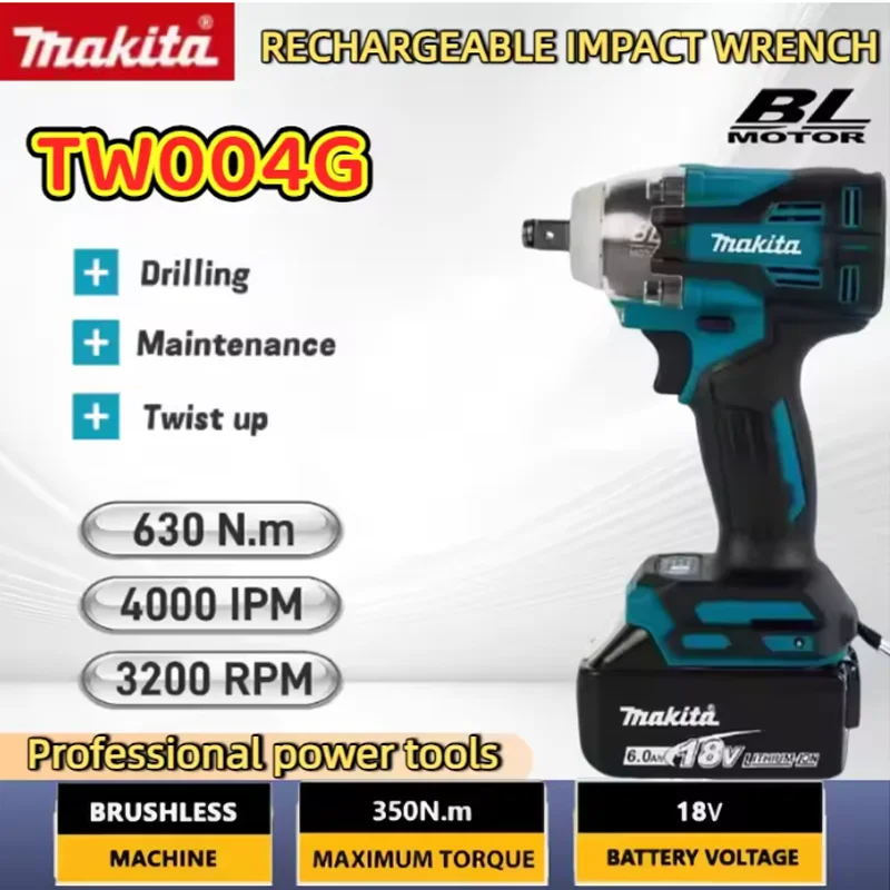 

2025 Makita TW004G 630N.m Brushless Cordless Screwdriver Rechargable Drill Driver 18V Battery Power Tool