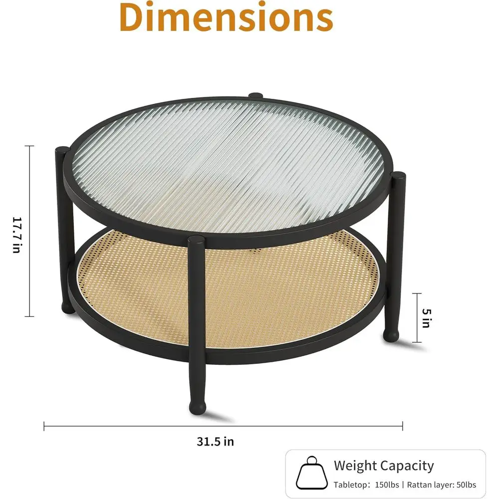32 طاولة قهوة ريفية بوهو راتان مع سطح من الزجاج المقسى، لهجة تخزين من الخشب الصلب لغرفة المعيشة