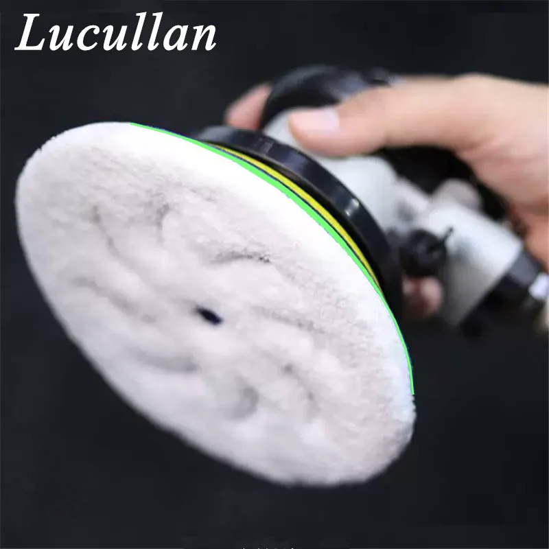 Lucullan 5.2inch Fan Blade Shape Hole Finishing Pad White Microfiber on a Green T Foam Sponge