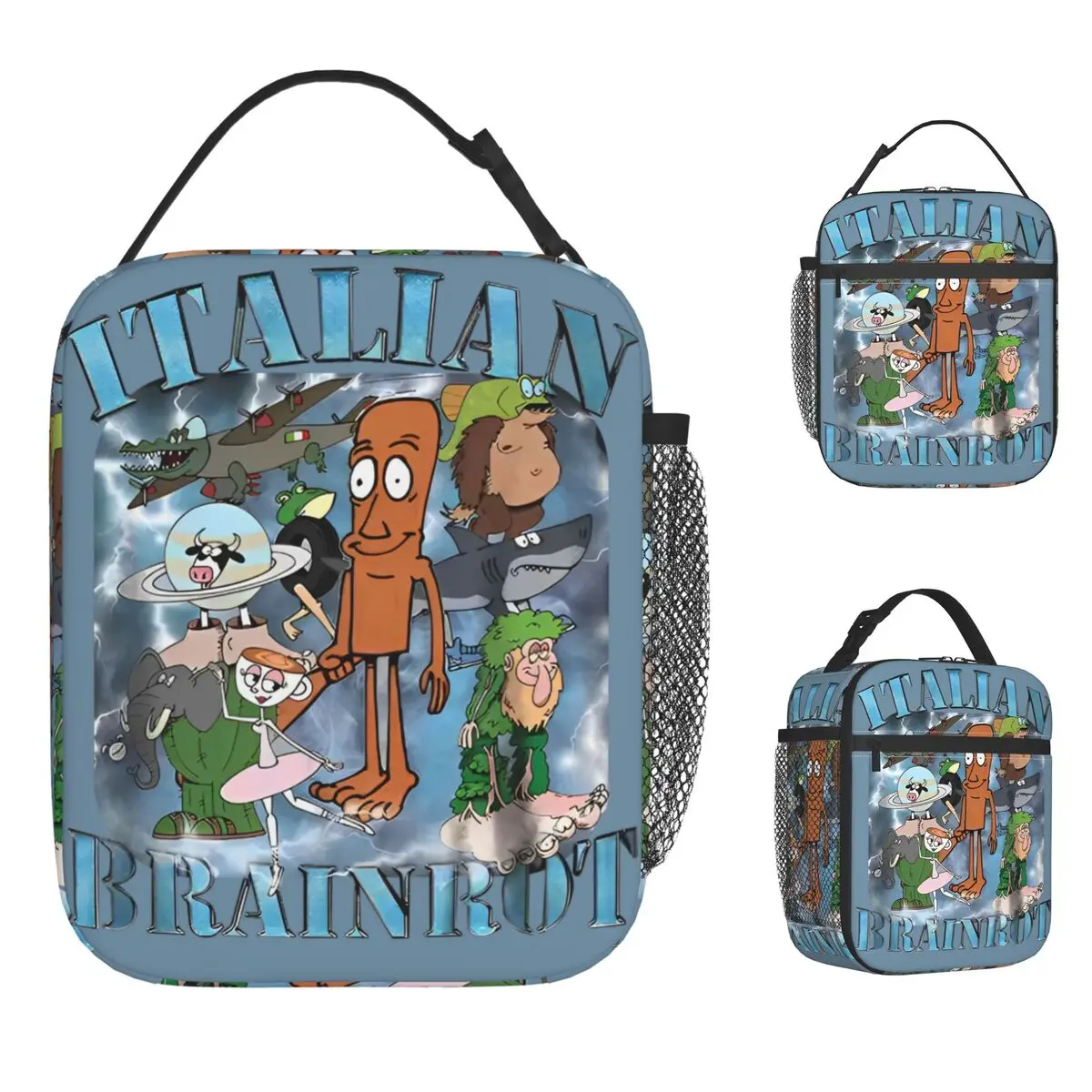 Italian Brainrot Meme Cute Lunch Bag Casual Lunch Box For Girls School Portable Zipper Cooler Bag Oxford Thermal Lunch Bags