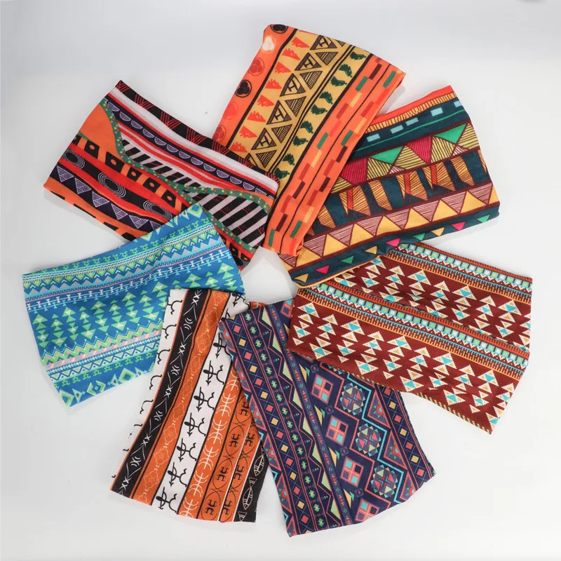 Cotton Stretch Headband African Pattern Print Twist Style Elastic Hair Band Wide Hairbands Bandana Turban Knot Headwrap DIY