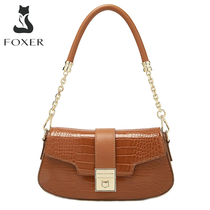 FOXER PU Leather Women Shoulder Crossbody Bag Retro Commuter Flap Messenger Bag For Lady Small Handbag Gift Fashion Underarm Bag