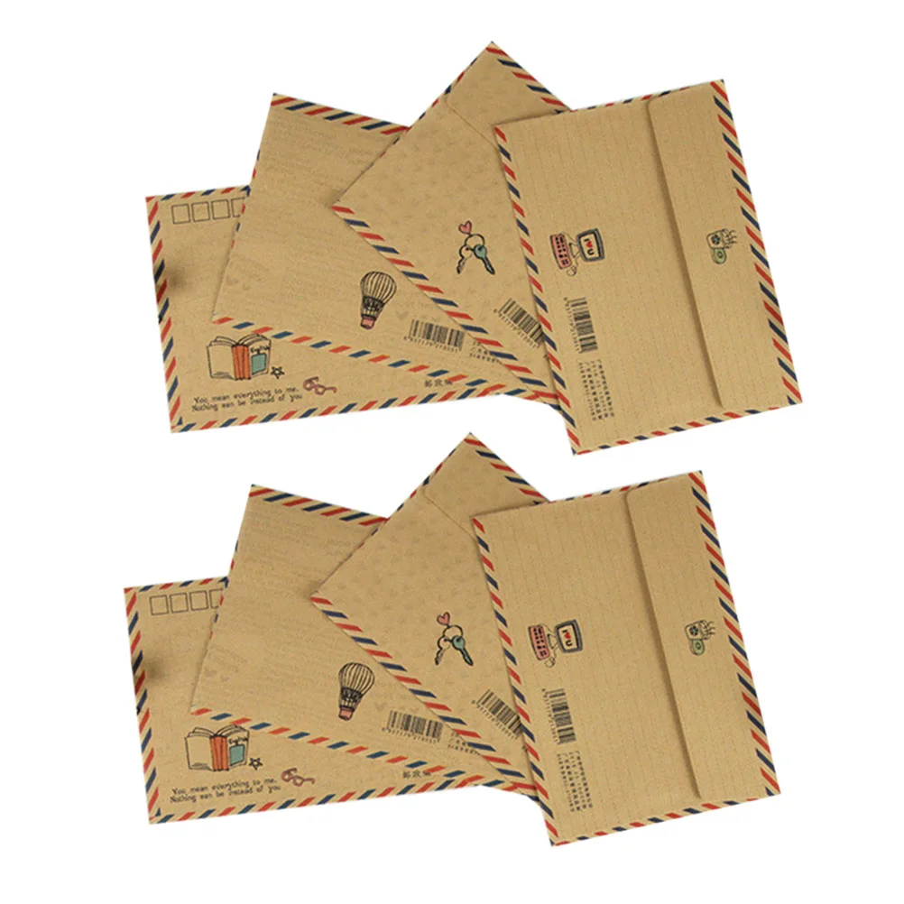 8Pcs Vintage Kraft Classic Envelopes Air Mail B6 Mini Envelopes Post Photo Letter Gifts Storage Office School Supplies (Random